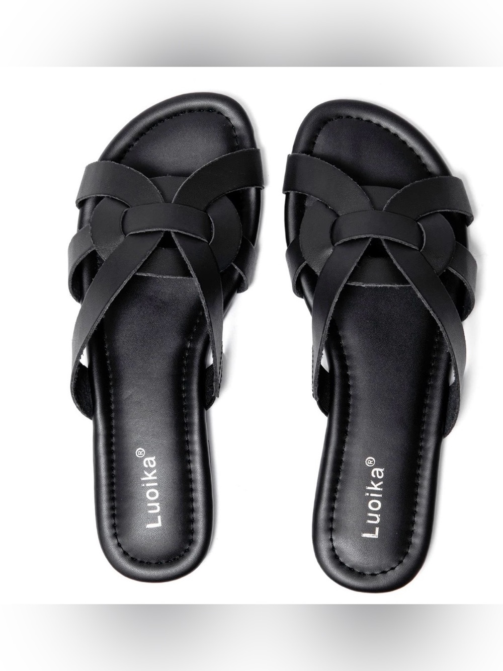 Luoika Wide Width Flat Slides Sandals Slip on Slide Sandal Casual 8 WW black